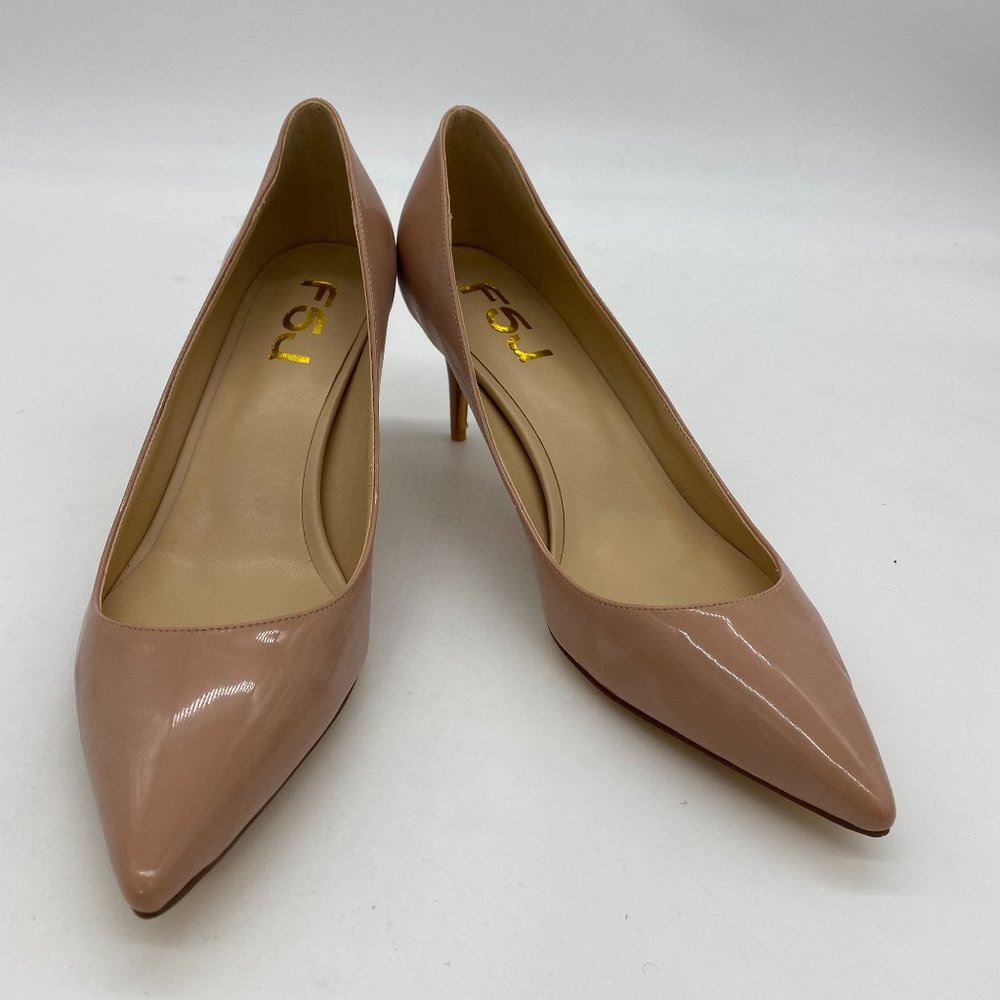 FSJ Nude Kitten Heels Pointy Closed Toe Pumps